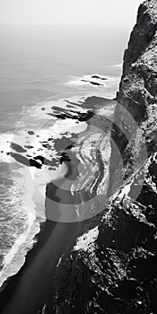 Black And White Aerial Photography: Captivating Cliffs And Serene Seas