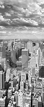 Black and white aerial view of New York City, USA