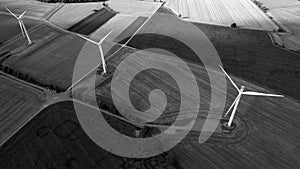 Black and White Aerial View of Windfarm