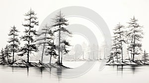 Black And White Airbrush Art: Trees By The Lake