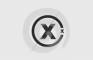 black white alphabet X letter logo icon. Simple line and circle design for company corporate