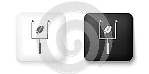 Black and white American football with goal post icon isolated on white background. Square button. Vector