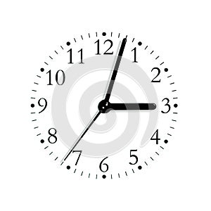 Black white analogue clock face dial, isolated