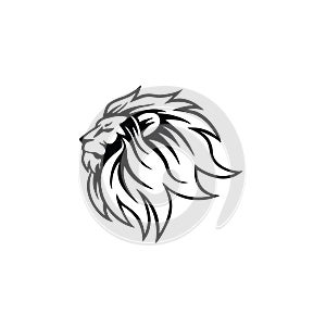 Black and White Angry Lion Head Logo, Sign, Flat Design Vector Illustration