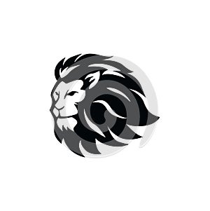Black and White Angry Lion Head Logo, Sign, Flat Design Vector Illustration