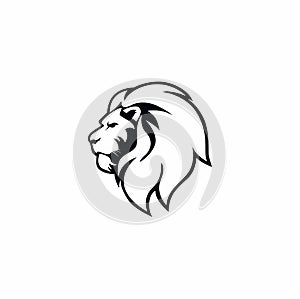 Black and White Angry Lion Head Logo Vector Design, Sign, Icon, Illustration