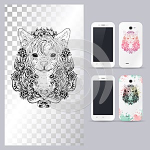 Black and white animal dog head. Vector illustration for phone case.