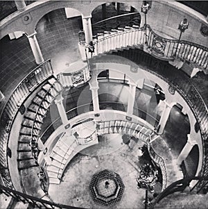 Black and white antique rotundra staircase at Mission Inn Riverside California photo