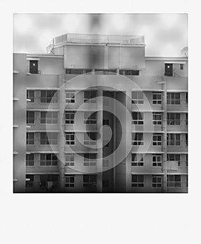 Black and white apartment building