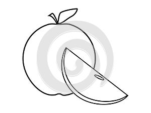 Black White Apple line art style, Apple and apple slice