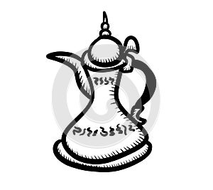 Black and White Arabian Coffeepot Doodle