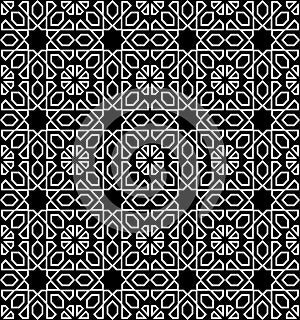Black and white arabic geometric seamless pattern, vector.