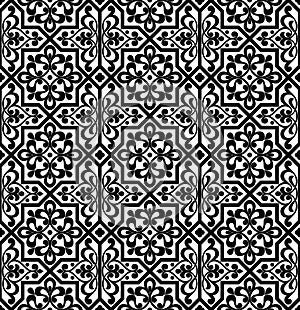 Black and white arabic geometric seamless pattern, vector.