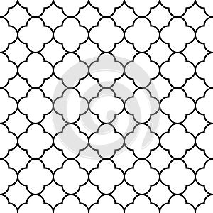 Black and white arabic traditional geometric quatrefoil seamless pattern, vector