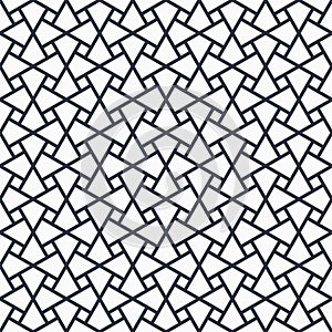 Black and white arabic vector background. Monochrome islamic seamless pattern with squares. Tradition fence geometric