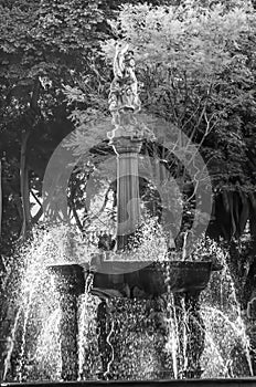 Black and White Arcangel Fountain Zocalo Park Plaza Puebla Mexico photo