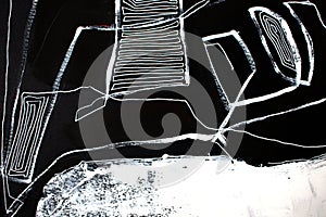 Black and white art/ Abstract art background. Acrylic painting on canvas. Color texture. Fragment of artwork. Brushstrokes