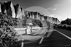 Black and white art photo of Penitent rocks