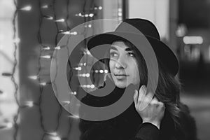 Black and white art photography monochrome, girl in hat