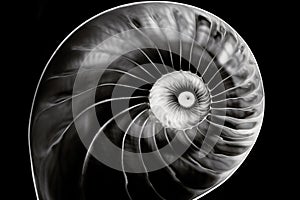 Black and white artistic conceptual illustration of a beautiful seashell closeup. Generative AI photo