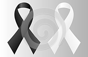 Black and white awareness ribbon, isolated vector illustration