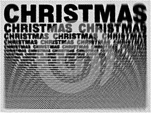 Black and white background composed of big amount of Christmas halftone style blurred words photo