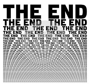 Black and white background composed of big amount of The end decreased words photo