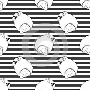 Black and white background. Funny cartoon mouse in mask seamless pattern background. burglar animal, mouse or chinchilla, prison