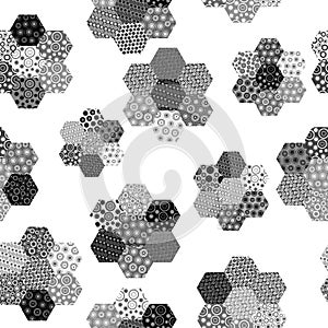 Black and white background with hexagonal patterned shapes