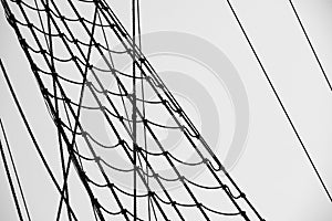 Black and white background from rigging rope system