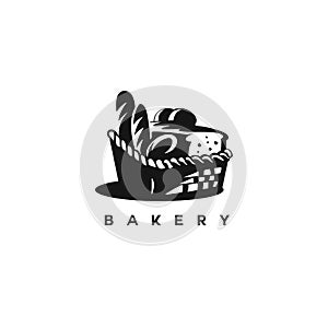 Black and white bakery basket vector illustration