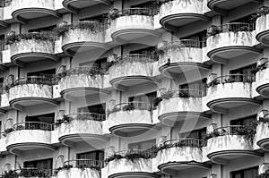 Black and white of balconies