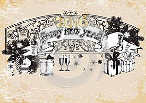 Black-and-white banner happy new year 2016.vector illustration