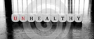 Banner with word unhealthy or healthy photo