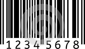 Black and white barcode with numbers underneath representing product identification, inventory management, and supply