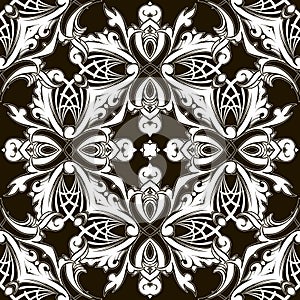 Black and white Baroque vector seamless pattern. Abstract ornamental floral background. Vintage Damask ornament with