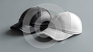Black and White Baseball Caps on a Grey Background Generative AI