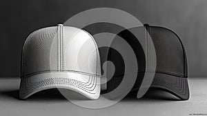 Black and White Baseball Caps Side by Side Generative AI