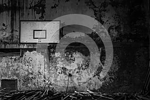 Black and white basketball court of Pripyat, Chernobyl exclusion zone