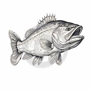 Black And White Bass Drawing On White Background