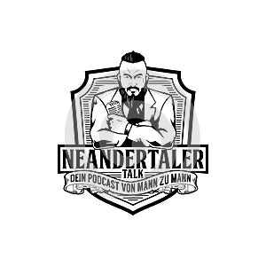 Black and white bearded man with mohawk hair style character holding a microphone vector badge logo template