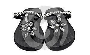 Black and white beautiful beaded slippers