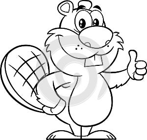 Black And White Beaver Cartoon Mascot Character Giving A Thumb Up