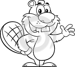 Black And White Beaver Cartoon Mascot Character Waving