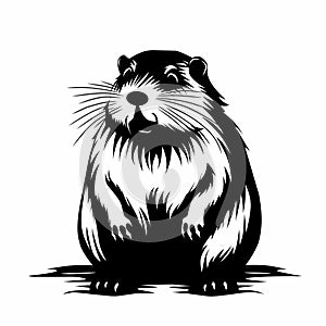 black and white beaver illustration design on a white background