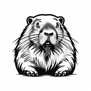 Black And White Beaver Illustration With Strong Graphic Elements