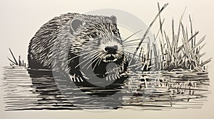 Black And White Beaver Print Inspired By Neil Welliver And Sopheap Pich