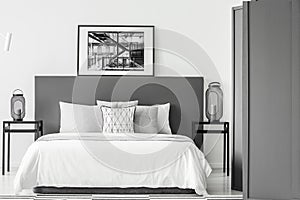 Black and white bedroom interior