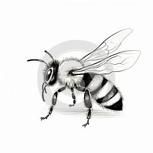 Minimalistic Whimsical Clipart Drawing Of Bee In Black And White photo
