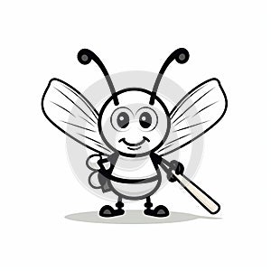 Black And White Bee Holding Baseball Bat: A Striking Image Of Insect Power